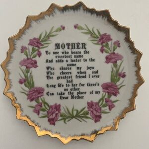 Vintage Mother Poem Plate, Vintage Porcelain Collectible Plates